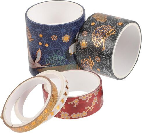 EXCEART 5 Rolls Hot Stamping Crane Tape Vintage Scrapbook Book Stickers Notebook Stickers Glitting Aesthetic Tape Gift Stickers Japanese Crane Tape Japanese Paper Tape Washi Tape for Book in Saudi Arabia