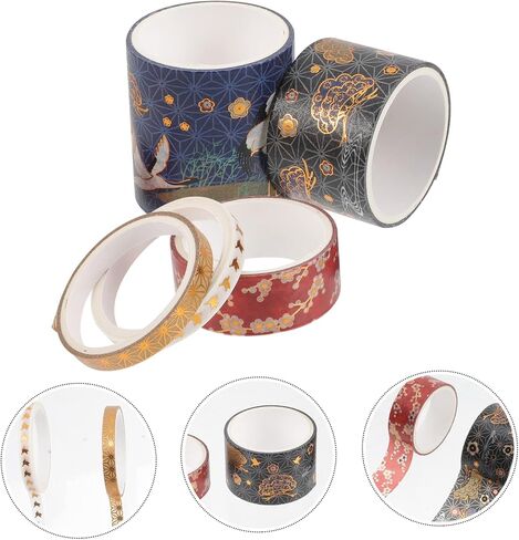 EXCEART 5 Rolls Hot Stamping Crane Tape Vintage Scrapbook Book Stickers Notebook Stickers Glitting Aesthetic Tape Gift Stickers Japanese Crane Tape Japanese Paper Tape Washi Tape for Book in Saudi Arabia