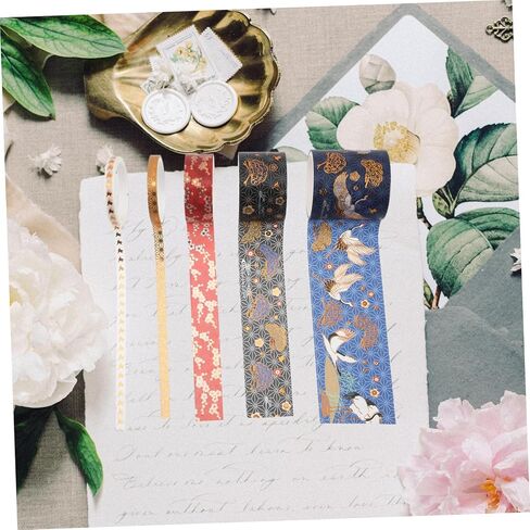 EXCEART 5 Rolls Hot Stamping Crane Tape Vintage Scrapbook Book Stickers Notebook Stickers Glitting Aesthetic Tape Gift Stickers Japanese Crane Tape Japanese Paper Tape Washi Tape for Book in Saudi Arabia