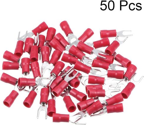 Uxcell 50 قطعة SV1.25-4S شوكة معزولة على شكل حرف U موصل سلكي طرف تجعيد كهربائي 22-16AWG أحمر in Saudi Arabia