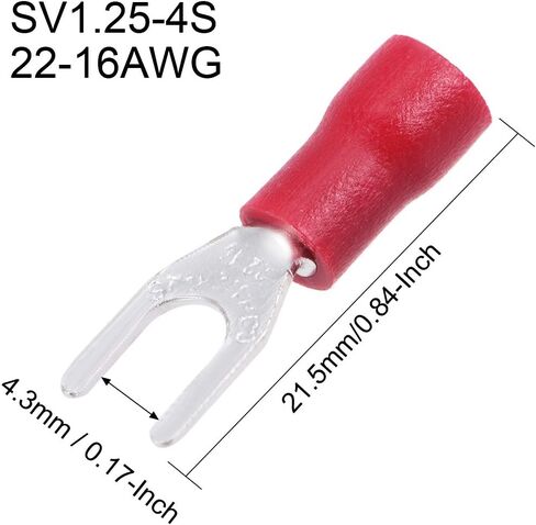 Uxcell 50 قطعة SV1.25-4S شوكة معزولة على شكل حرف U موصل سلكي طرف تجعيد كهربائي 22-16AWG أحمر in Saudi Arabia