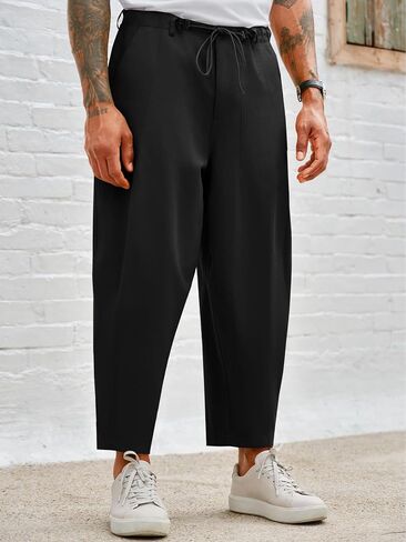 Runcati Mens Cotton Capri Pants Casual Loose Fit 3/4 Shorts Drawstring Summer Beach Chino Cropped Pants in Saudi Arabia