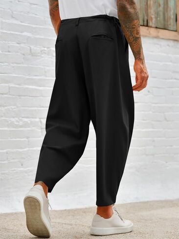 Runcati Mens Cotton Capri Pants Casual Loose Fit 3/4 Shorts Drawstring Summer Beach Chino Cropped Pants in Saudi Arabia