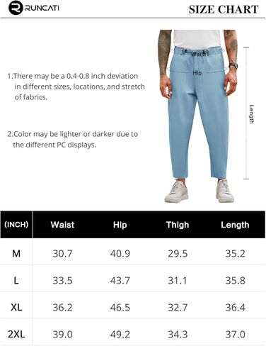 Runcati Mens Cotton Capri Pants Casual Loose Fit 3/4 Shorts Drawstring Summer Beach Chino Cropped Pants in Saudi Arabia