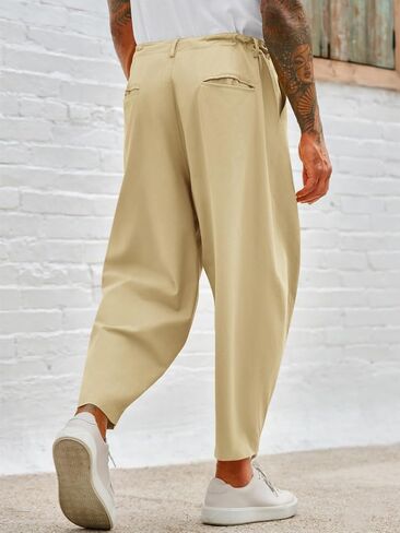 Runcati Mens Cotton Capri Pants Casual Loose Fit 3/4 Shorts Drawstring Summer Beach Chino Cropped Pants in Saudi Arabia