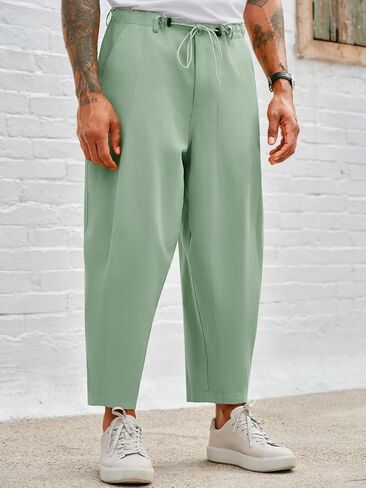 Runcati Mens Cotton Capri Pants Casual Loose Fit 3/4 Shorts Drawstring Summer Beach Chino Cropped Pants in Saudi Arabia