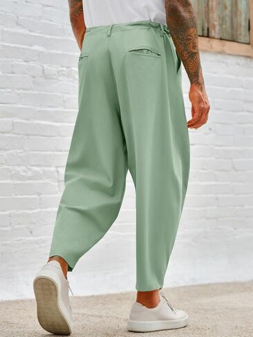 Runcati Mens Cotton Capri Pants Casual Loose Fit 3/4 Shorts Drawstring Summer Beach Chino Cropped Pants in Saudi Arabia