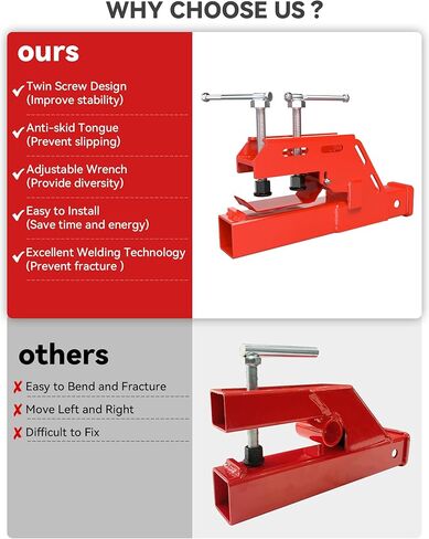 2024 New Upgraded Tractor Clamp on Trailer Hitch Receiver, Tractor Bucket Hitch Non-Slip 2" Ball Mount Adapter for Tractor Bucket Kubota Deere Bobcat, Bucket Trailer Hitch Attachment (Red) in Kuwait