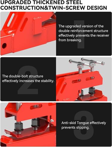 2024 New Upgraded Tractor Clamp on Trailer Hitch Receiver, Tractor Bucket Hitch Non-Slip 2" Ball Mount Adapter for Tractor Bucket Kubota Deere Bobcat, Bucket Trailer Hitch Attachment (Red) in Kuwait