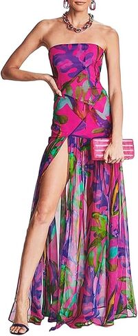 Women Tube Top Dress Tiger Stripe Mesh Patchwork Maxi Dress Strapless Sexy High Slit Long Dresses Party Clubwear in Kuwait