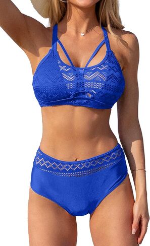 طقم بيكيني نسائي من Popfeelings مكون من قطعتين مثير من الدانتيل مرقع بظهر متقاطع in Kuwait