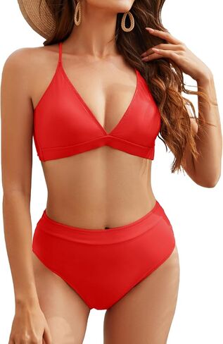Women High Waisted Bikini Sets Two Piece Criss Cross Back V Neck Bathing Suits High Cut Swimsuits in Saudi Arabia