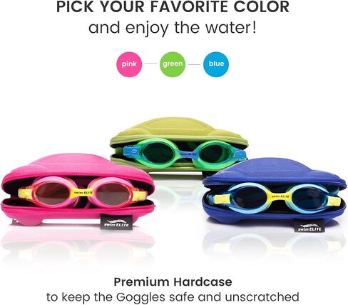 Kids Swimming Goggles - Fun and Colorful Case, Comfortable Adjustable Strap, Anti-Fog, UV Protection in Saudi Arabia