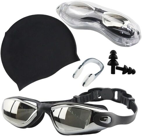 مجموعة نظارات السباحة المقاومة للماء مع نظارات واقية، وقبعة للسباحة، وسدادات أنف، ومشابك للأذن، ونظارات سباحة للحماية من الأشعة فوق البنفسجية ومضادة للضباب in Kuwait