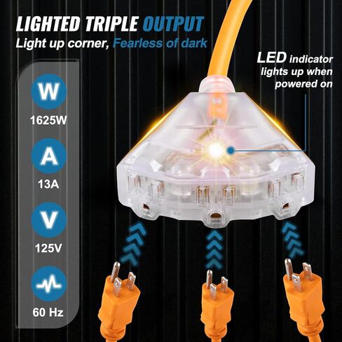 VEVOR بكرة سلك تمديد قابلة للسحب، 65 قدمًا، سلك طاقة 12AWG/3C SJTOW للخدمة الشاقة، مع منفذ صنبور ثلاثي مضاء، قاطع دائرة 15 أمبير، دعامة دوارة 180 درجة للسقف أو الحائط، مدرج في قائمة UL in Kuwait