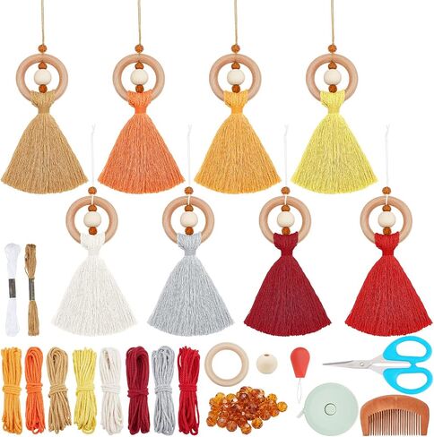 8 Set Macrame Angel Car Hanging Ornament Macrame Kit for Beginners Macrame Car Charm Handmade Boho Car Rear View Mirror Charms for Car Interior Decoration in Saudi Arabia