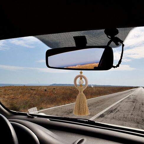 8 Set Macrame Angel Car Hanging Ornament Macrame Kit for Beginners Macrame Car Charm Handmade Boho Car Rear View Mirror Charms for Car Interior Decoration in Saudi Arabia