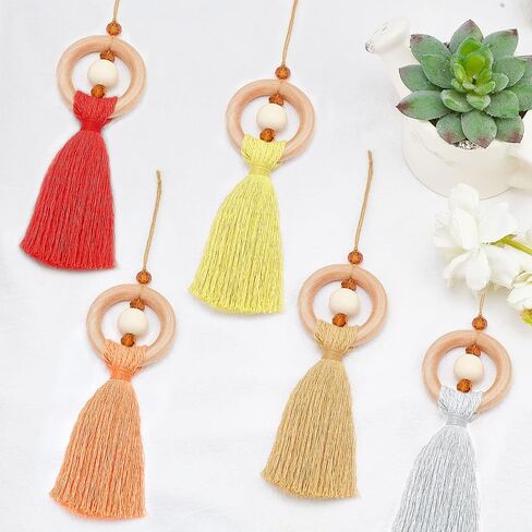8 Set Macrame Angel Car Hanging Ornament Macrame Kit for Beginners Macrame Car Charm Handmade Boho Car Rear View Mirror Charms for Car Interior Decoration in Saudi Arabia