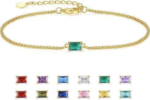 Birthstone Bracelet for Women Gold Diamond Dainty Simple Link Bracelet for Girls, Emerald Green Birthstone Jewelry Mother's Day Gifts for Her Mom Wife in Saudi Arabia