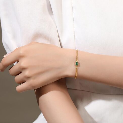 Birthstone Bracelet for Women Gold Diamond Dainty Simple Link Bracelet for Girls, Emerald Green Birthstone Jewelry Mother's Day Gifts for Her Mom Wife in Saudi Arabia