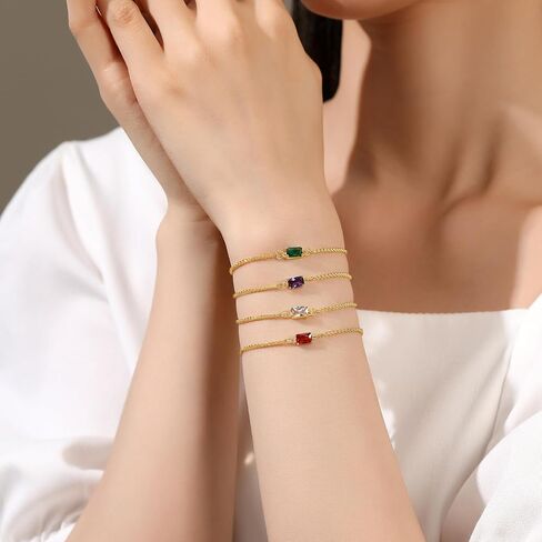 Birthstone Bracelet for Women Gold Diamond Dainty Simple Link Bracelet for Girls, Emerald Green Birthstone Jewelry Mother's Day Gifts for Her Mom Wife in Saudi Arabia