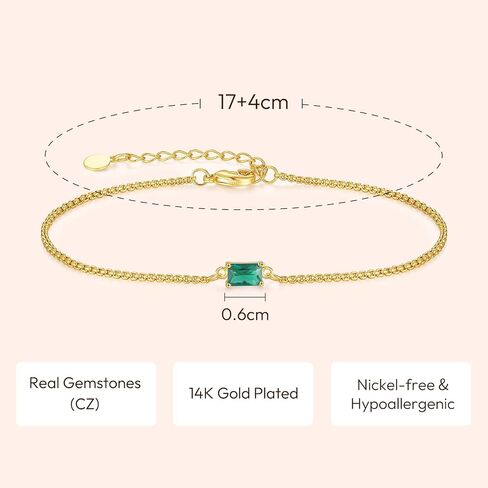 Birthstone Bracelet for Women Gold Diamond Dainty Simple Link Bracelet for Girls, Emerald Green Birthstone Jewelry Mother's Day Gifts for Her Mom Wife in Saudi Arabia