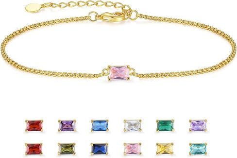 Birthstone Bracelet for Women Gold Diamond Dainty Simple Link Bracelet for Girls, Emerald Green Birthstone Jewelry Mother's Day Gifts for Her Mom Wife in Saudi Arabia