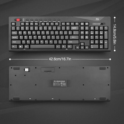لوحة مفاتيح Rii اللاسلكية، لوحة مفاتيح كمبيوتر كاملة الحجم مريحة 2.4G، لوحة مفاتيح USB خارجية صامتة لاسلكية متوافقة مع كمبيوتر محمول يعمل بنظام Windows Chrome، كمبيوتر مكتبي، كمبيوتر محمول Chromebook... in Kuwait