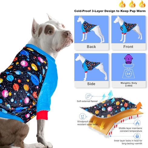 معاطف الكلاب الكبيرة من LovinPet - معطف شتوي ناعم ومريح للكلاب من الفلانيل، تحديث صديق للبشرة من القماش الكوني للفضاء الكوني باللون الأسود ملابس الكلاب لفصلي الخريف والشتاء، in Kuwait