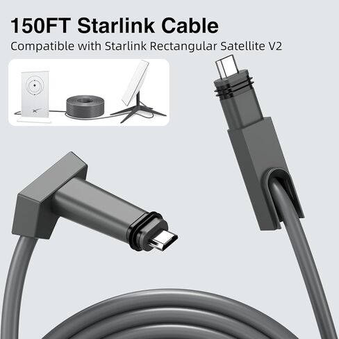 Starlink Cable for Starlink V2 Connection, 150Ft Starlink Systems Replacement Cable Cord, IP68 Waterproof Supports 1200M Protocol, Adopts Pure Copper Data Transmission (150FT/46M) in Kuwait