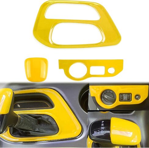 Gear Shift Panel Cover Trim &Gear Shift Knob Cover & Headlight Switches Button Cover Trim Compatible for Dodge Challenger 2015 up, ABS 3pcs(Yellow) in Saudi Arabia