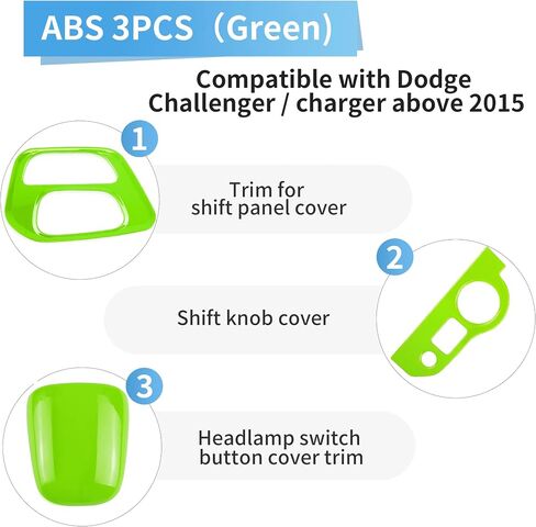 Gear Shift Panel Cover Trim &Gear Shift Knob Cover & Headlight Switches Button Cover Trim Compatible for Dodge Challenger 2015 up, ABS 3pcs(Yellow) in Saudi Arabia