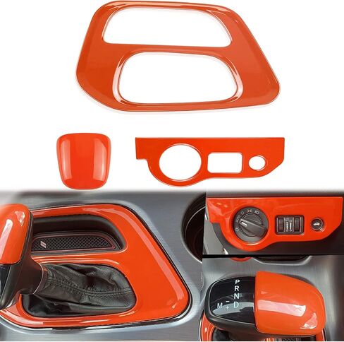 Gear Shift Panel Cover Trim &Gear Shift Knob Cover & Headlight Switches Button Cover Trim Compatible for Dodge Challenger 2015 up, ABS 3pcs(Yellow) in Saudi Arabia