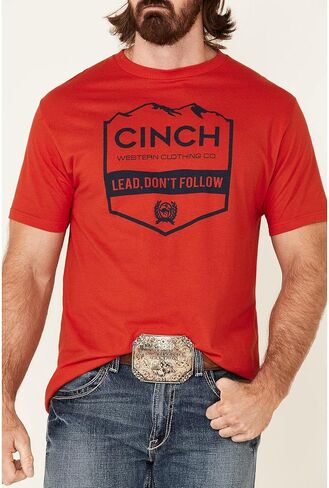 Cinch Men's Lead Don't Follow Mountain Graphic Short Sleeve T-Shirt Red in Saudi Arabia