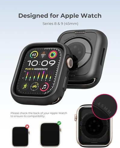 Fit-X Case Compatible with Apple Watch 45mm Series 9/8/7 Bumper Case Slim Rugged Soft TPU Protective Cover, Drop & Shockproof [Band not Included] - Onyx Black in Kuwait