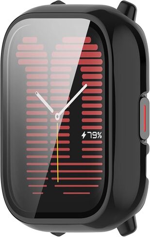 Compatible with Amazfit Active Case Cover, PC Protective Case Full Cover with HD Tempered Glass Screen Protector for Amazfit Active Watch Case (Black&Clear&Khaki) in Saudi Arabia