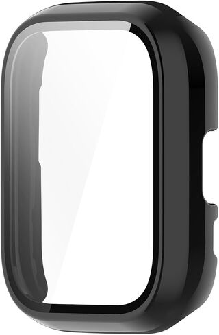 Compatible with Amazfit Active Case Cover, PC Protective Case Full Cover with HD Tempered Glass Screen Protector for Amazfit Active Watch Case (Black&Clear&Khaki) in Saudi Arabia