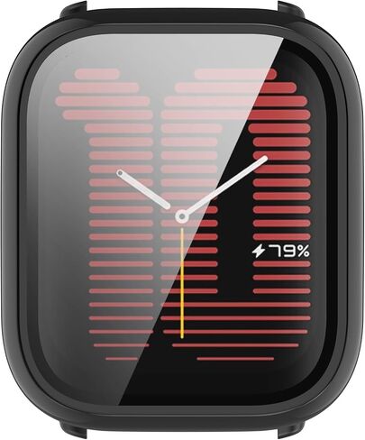Compatible with Amazfit Active Case Cover, PC Protective Case Full Cover with HD Tempered Glass Screen Protector for Amazfit Active Watch Case (Black&Clear&Khaki) in Saudi Arabia