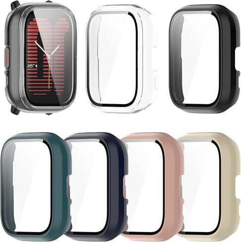 Compatible with Amazfit Active Case Cover, PC Protective Case Full Cover with HD Tempered Glass Screen Protector for Amazfit Active Watch Case (Black&Clear&Khaki) in Saudi Arabia