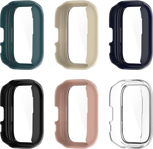 Compatible with Amazfit Active Case Cover, PC Protective Case Full Cover with HD Tempered Glass Screen Protector for Amazfit Active Watch Case (Black&Clear&Khaki) in Saudi Arabia