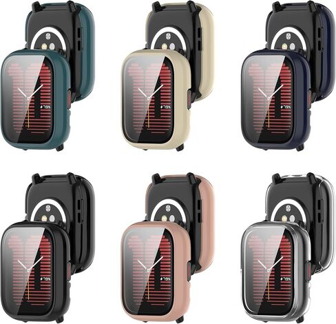 Compatible with Amazfit Active Case Cover, PC Protective Case Full Cover with HD Tempered Glass Screen Protector for Amazfit Active Watch Case (Black&Clear&Khaki) in Saudi Arabia