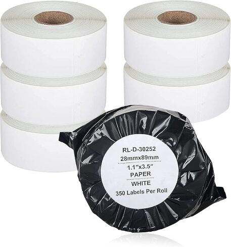 AOMYA - متوافق مع DYMO 30252 (1-1/8" x 3-1/2") ملصقات العناوين والرمز الشريطي - متوافقة مع طابعات Rollo وDYMO Labelwriter 450 و4XL وZebra المكتبية [6 بكرات/2100 ملصق] in Kuwait