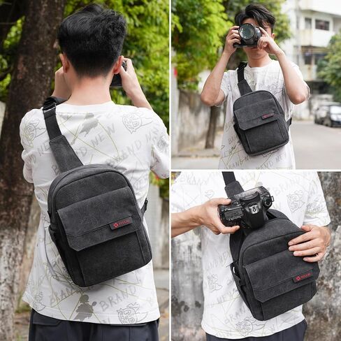 حقيبة كاميرا Tullio Crossbody للمصور الفوتوغرافي من القماش حقيبة حبال محفظة مقاومة للماء Dslr حقيبة متوافقة مع نيكون سوني للرجال والنساء in Kuwait