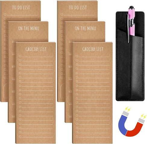 6 Pcs Magnetic Notepads for Refrigerator Funny Memo Notepad Kraft Grocery List, on The Menu, to Do List Pad with 1 Pu Leather Pen Holder for Convenient Kitchen Organization 50 Sheets Per Pad in Saudi Arabia