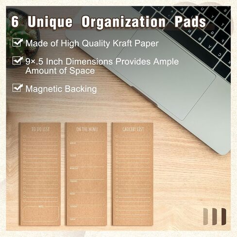 6 Pcs Magnetic Notepads for Refrigerator Funny Memo Notepad Kraft Grocery List, on The Menu, to Do List Pad with 1 Pu Leather Pen Holder for Convenient Kitchen Organization 50 Sheets Per Pad in Saudi Arabia