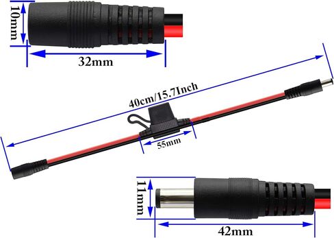 zdyCGTime 14AWG DC 5.5 مم × 2.1 مم ذكر إلى أنثى سلك توصيل سريع للفصل كابل تمديد DC 55 21 مم كابل طاقة ذكر إلى أنثى مع حامل مصهر لشريط LED، كاميرا مراقبة (40 سم) in Saudi Arabia
