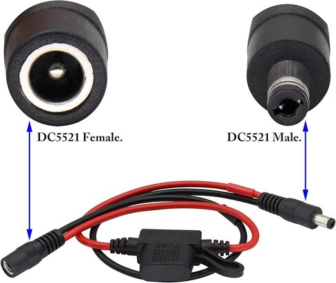 zdyCGTime 14AWG DC 5.5 مم × 2.1 مم ذكر إلى أنثى سلك توصيل سريع للفصل كابل تمديد DC 55 21 مم كابل طاقة ذكر إلى أنثى مع حامل مصهر لشريط LED، كاميرا مراقبة (40 سم) in Saudi Arabia