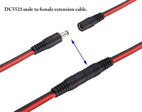 zdyCGTime 14AWG DC 5.5 مم × 2.1 مم ذكر إلى أنثى سلك توصيل سريع للفصل كابل تمديد DC 55 21 مم كابل طاقة ذكر إلى أنثى مع حامل مصهر لشريط LED، كاميرا مراقبة (40 سم) in Saudi Arabia