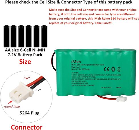 حزمة بطارية بديلة 300-03864-1 LYNXRCHKIT-SC للوحة Honeywell Lynx Plus WALYNX-RCHB-SC | iMah Ryme B50 AA Ni-MH 7.2V 2000mAh سعة أعلى in Kuwait