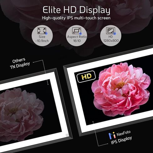 إطار صور رقمي NexFoto سعة 32 جيجابايت مقاس 10.1 بوصة، إطار صورة رقمي WiFi، إطار صورة إلكتروني مع شاشة لمس IPS، سهل مشاركة صور الفيديو عبر التطبيق، قابل للتركيب على الحائط، هدية للأجداد in Kuwait